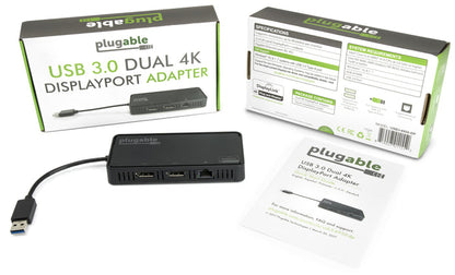 USB3-6950-DP adapter with two DisplayPort++ outputs, Gigabit Ethernet, and DisplayLink DL-6950 chipset.