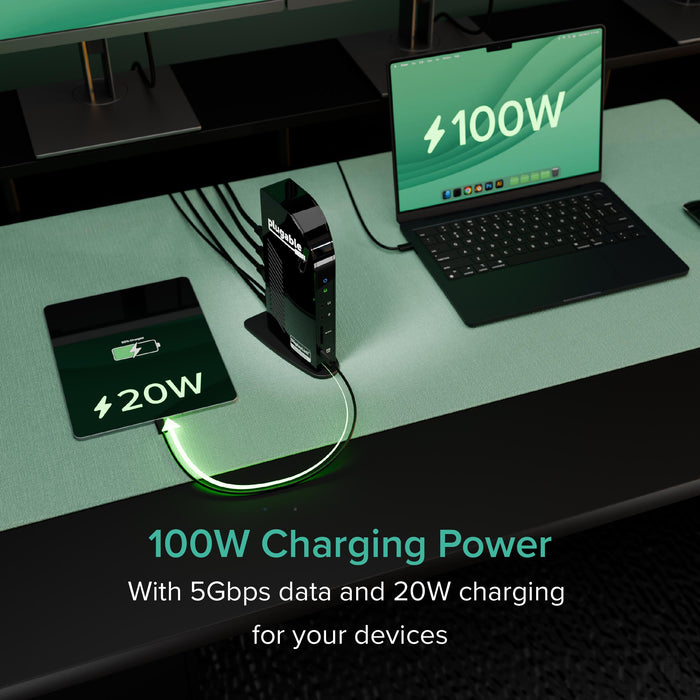 UD-ULTCDL docking station providing 100W laptop charging, 20W device charging, and 5Gbps data transfer.