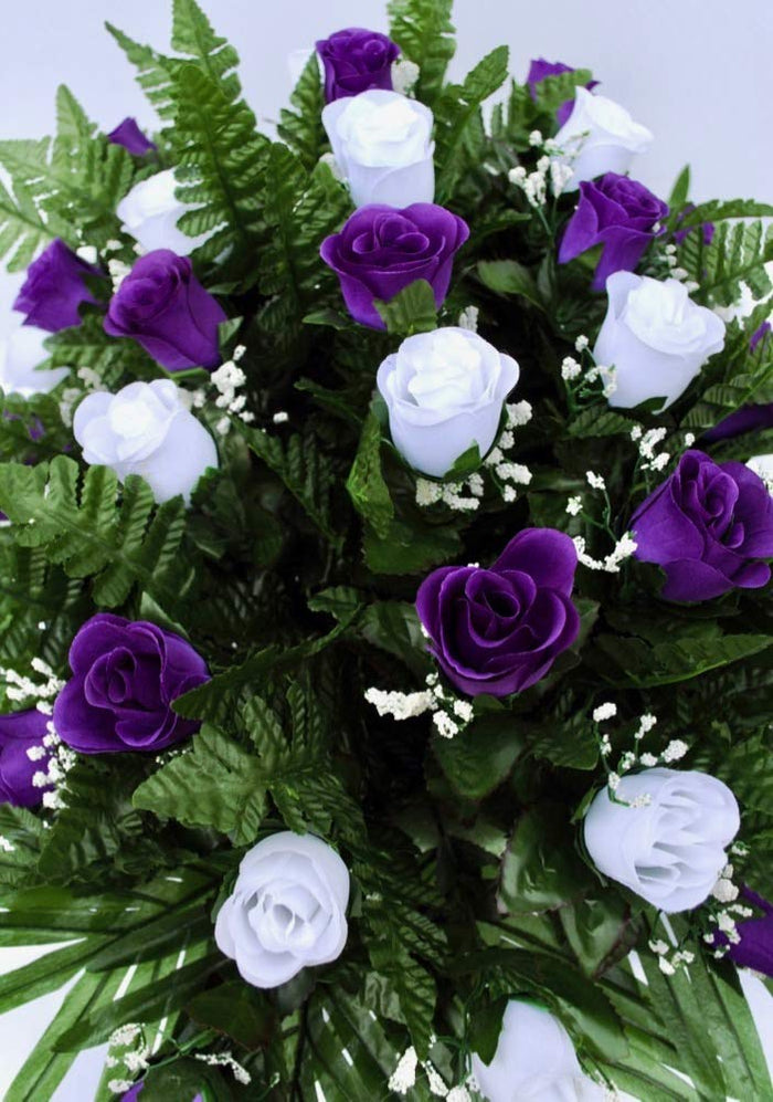 Purple and White Rose Cemetery Saddle for Grave Decoration for Mother's Day