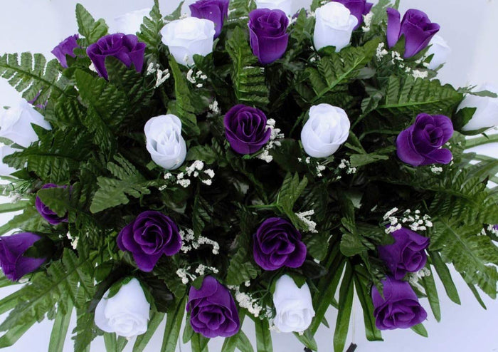 Purple and White Rose Cemetery Saddle for Grave Decoration for Mother's Day
