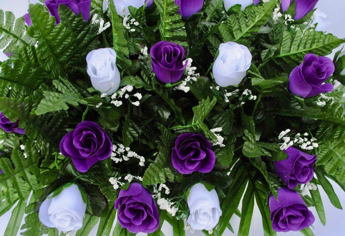 Purple and White Rose Cemetery Saddle for Grave Decoration for Mother's Day
