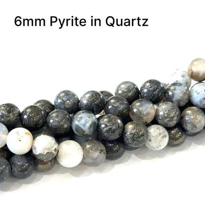 Pyrite in Quartz gemstone strands, Jewelry supplies