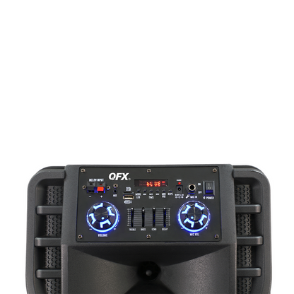 QFX DUAL 12â€ BLUETOOTH RECHARGEABLE SPEAKER WITH LED PARTY LIGHTS
