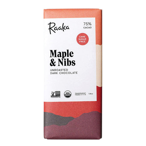 Raaka 75% Dark Chocolate Maple and Nibs Candy Bar - 144 Count - 1.8 OZ