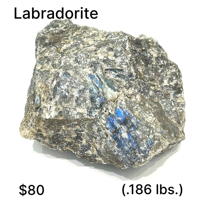 Raw Labradorite Gemstone Collector Piece (.186bs.) on white front view