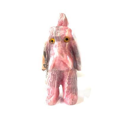 Rhodochrosite crystal carving for compassion, self‑love, and aura repair on white front center view