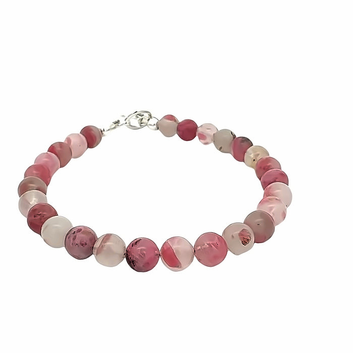 Rhodonite in Quartz Gemstone Bracelet on white front center overview