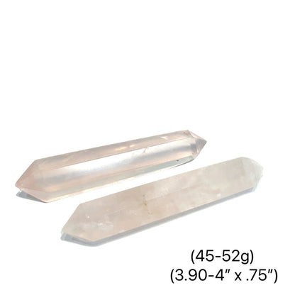 Two Natural pink rose quartz double terminated crystal point for heart healing, on a white background, front view. (45-52g)