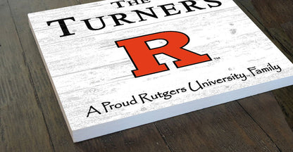 Rutgers Scarlet Knights Proud Family Sign - Personalized Family Name Wood Plaque - Officially Licensed Square Decor