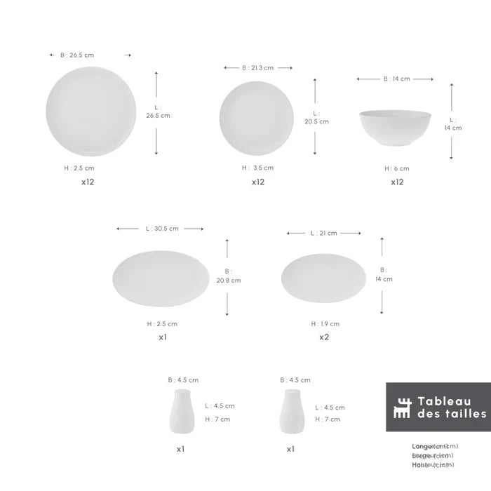 Service de table Karaca Allure pour 12 personnes, 41 pièces, New Generation Bone, blanc