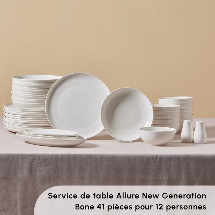 Service de table Karaca Allure pour 12 personnes, 41 pièces, New Generation Bone, blanc