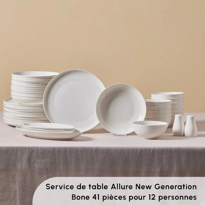 Service de table Karaca Allure pour 12 personnes, 41 pièces, New Generation Bone, blanc