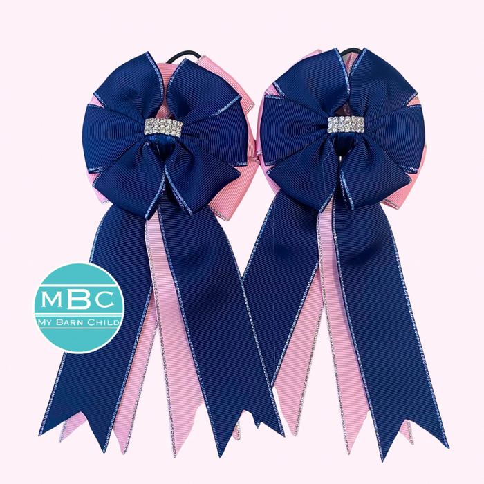 🤩 Show Bows: Navy on Baby Pink
