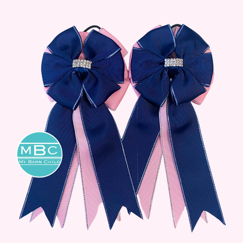 🤩 Show Bows: Navy on Baby Pink