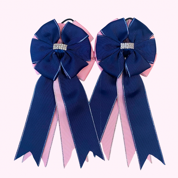 🤩 Show Bows: Navy on Baby Pink