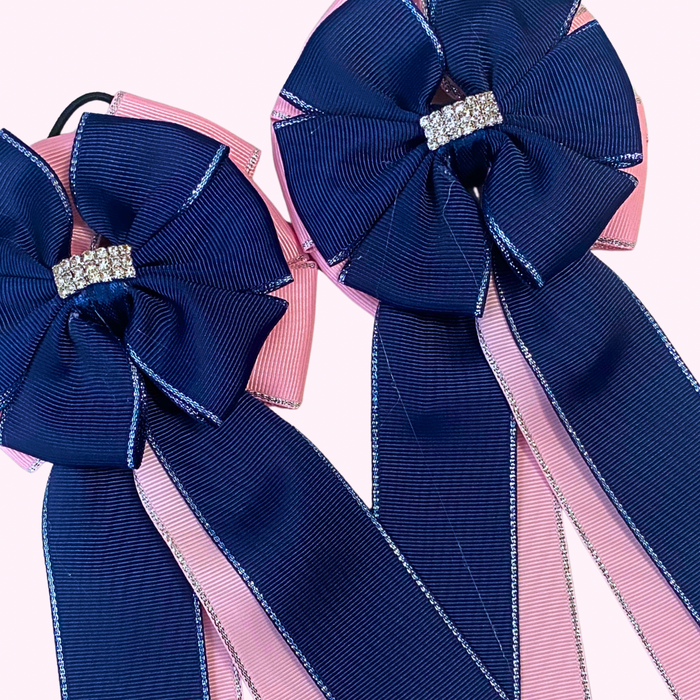 🤩 Show Bows: Navy on Baby Pink