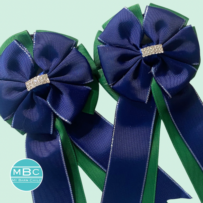 🤩 SHOW BOWS: NAVY ON EVERGREEN