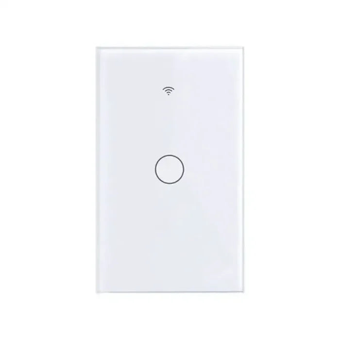A white light switch with a single button