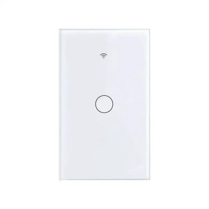 A white light switch with a single button