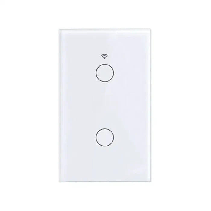 A white light switch with two buttons