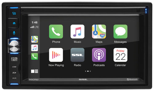 SSL Double-DIN, Apple CarPlay Mech-Less6.2" Touchscreen Bluetooth + Back up Camera