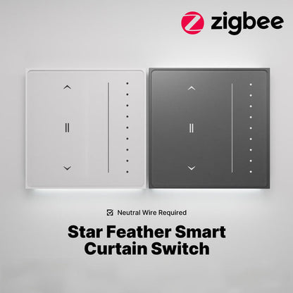 Star Feather Series Zigbee Smart Curtain Switch Anti-Glare Touch Panel Flowing Backlight EU Version