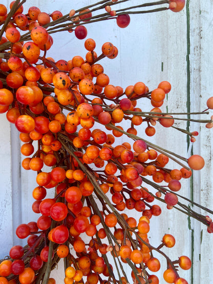 Thanksgiving and Fall Orange Berry Wreath on Grapevine Base in 22 Inch Diameter