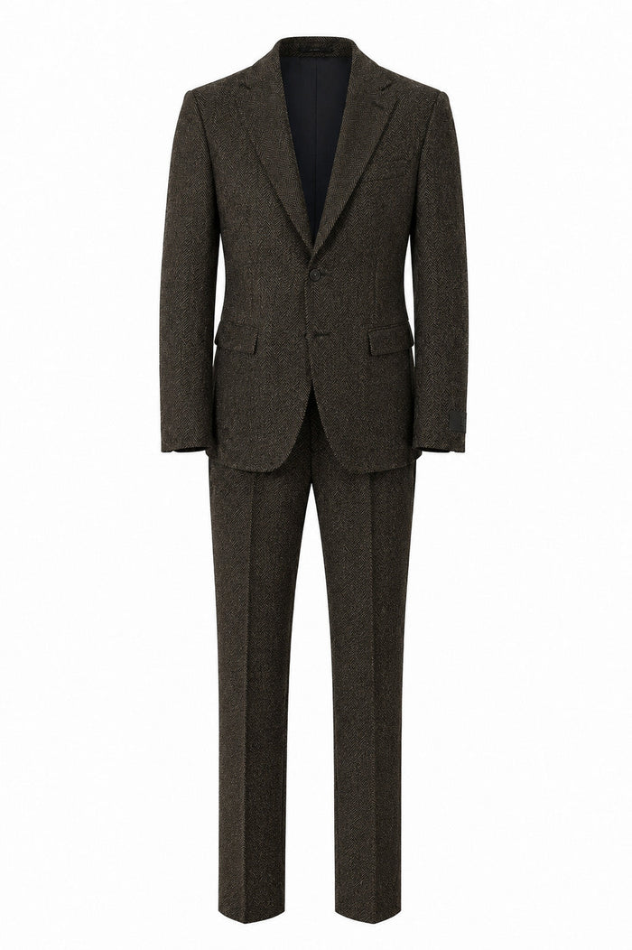 T.O. Boy's Fashion Soho Stretch Suit - Brown Herringbone