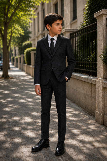 T.O. Boy's Fashion Soho Stretch Suit - Charcoal Plaid