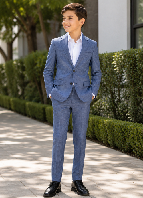 T.O. Boy's Fashion Soho Stretch Suit - Checked Navy and Black
