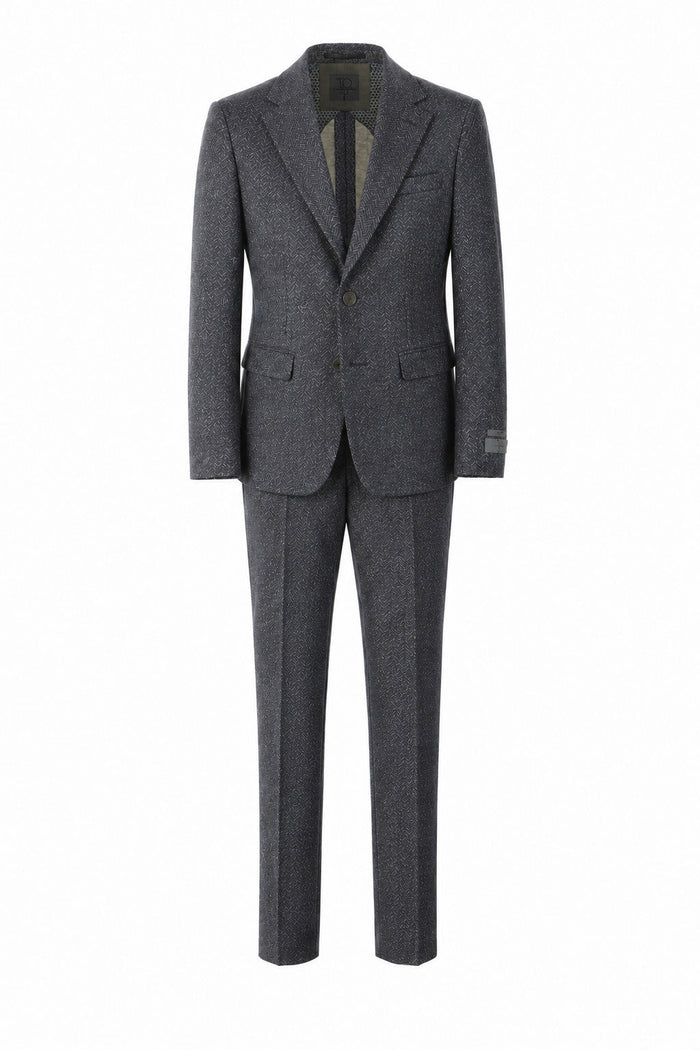 T.O. Boy's Fashion Soho Stretch Suit - Grey Herringbone