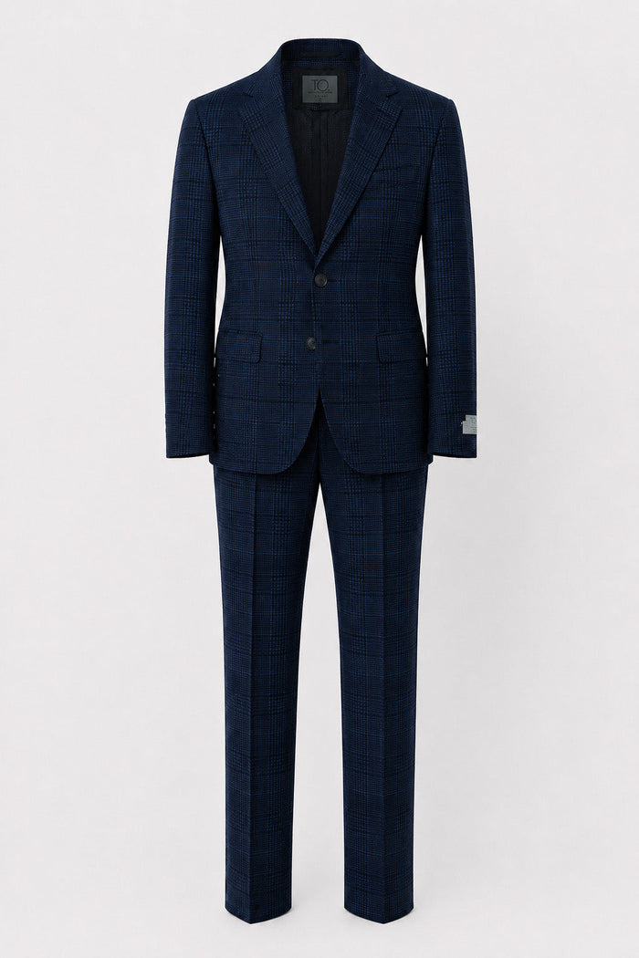 T.O. Boy's Fashion Soho Stretch Suit - Navy Plaid