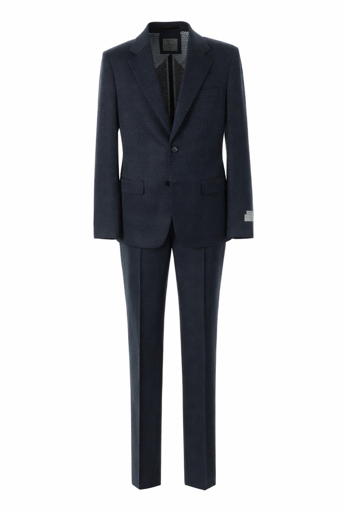 T.O. Boy's Fashion Soho Stretch Suit -Navy Plaid