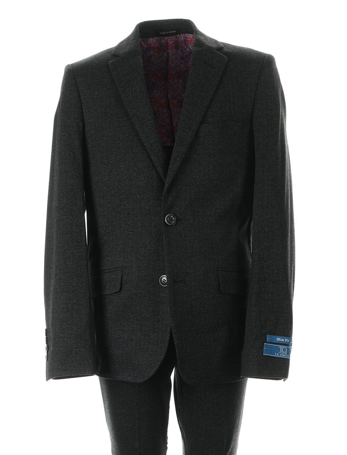 T.O. Boy's Fashion Stretch Suit - Black herringbone