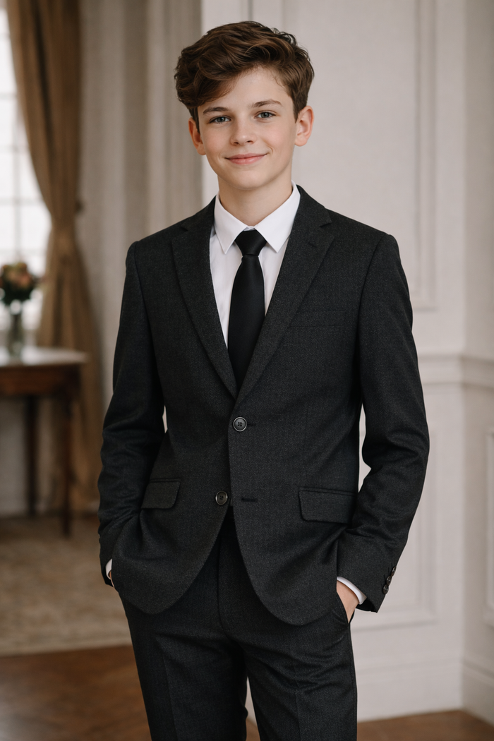T.O. Boy's Fashion Stretch Suit - Grey herringbone