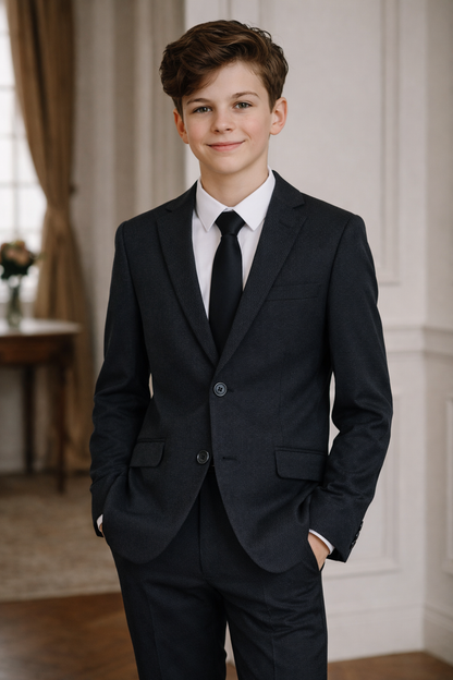 T.O. Boy's Fashion Stretch Suit - Midnight Navy Herringbone