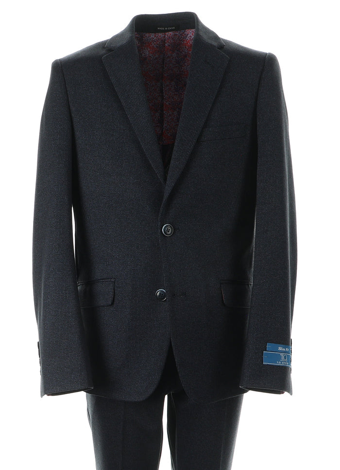 T.O. Boy's Fashion Stretch Suit - Midnight Navy Herringbone