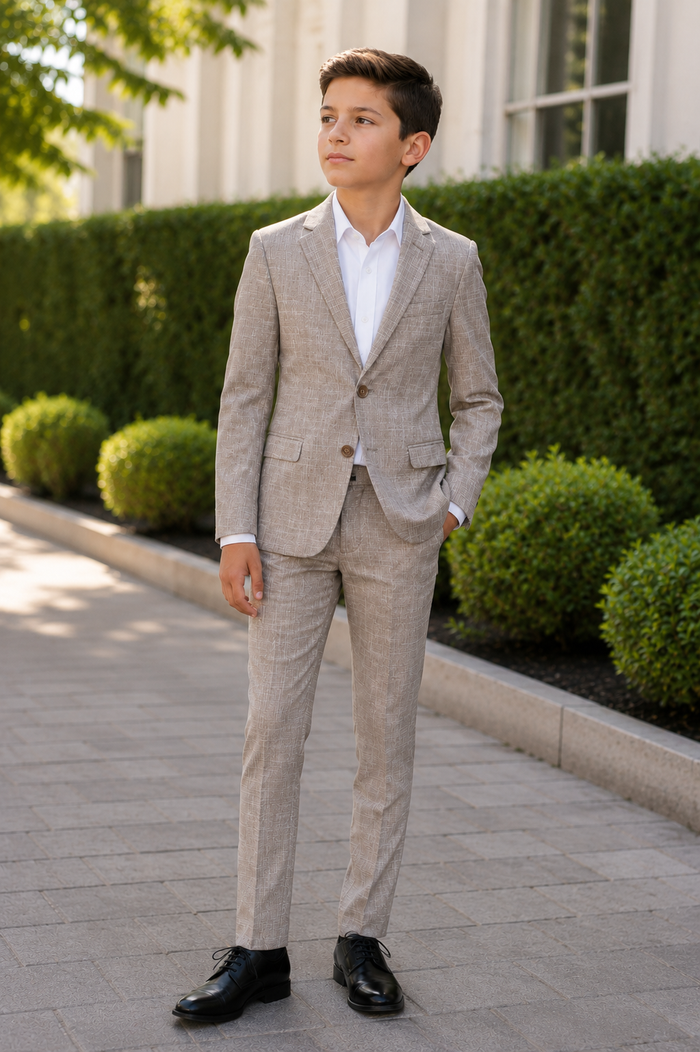 T.O. Boy's TR Fashion Checked Ivory Suit