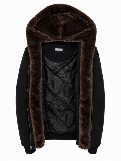 T.O. Collection Adult Black Hoodie - Brown Removable Fur