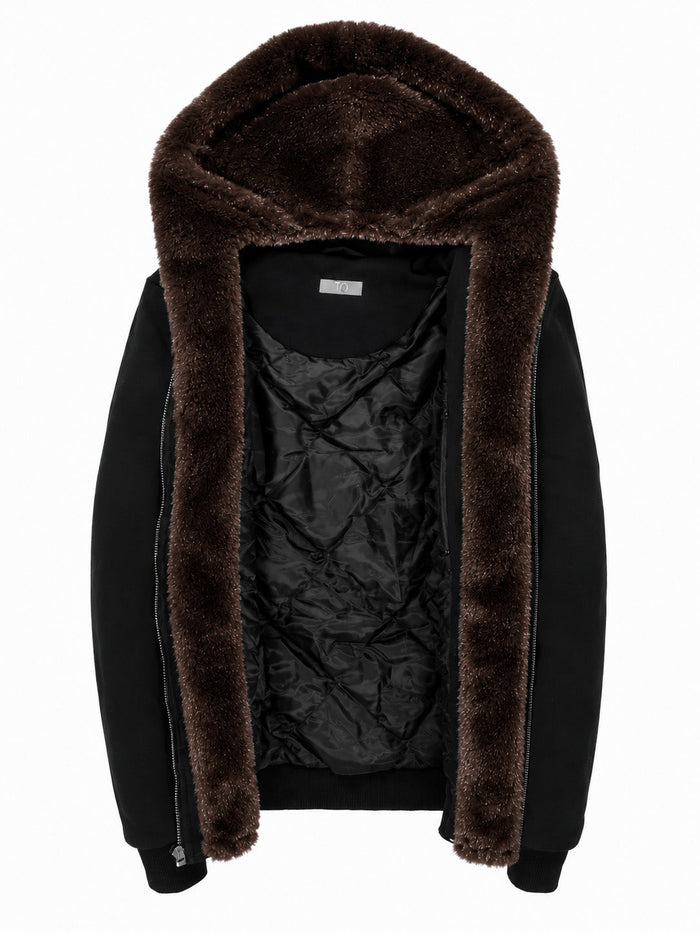T.O. Collection Boy's Black Hoodie - Brown Removable Fur
