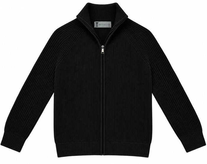 T.O. Collection Boys Full Zip Ribbed Knit Sweater