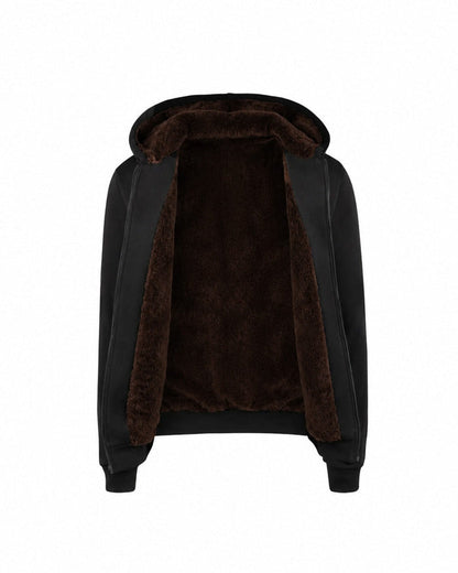 T.O. Collection Kid's Fully Lined Black Fur Hoodie - Brown