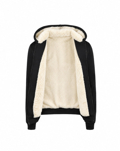 T.O. Collection Kid's Fully Lined Black Fur Hoodie - Ivory