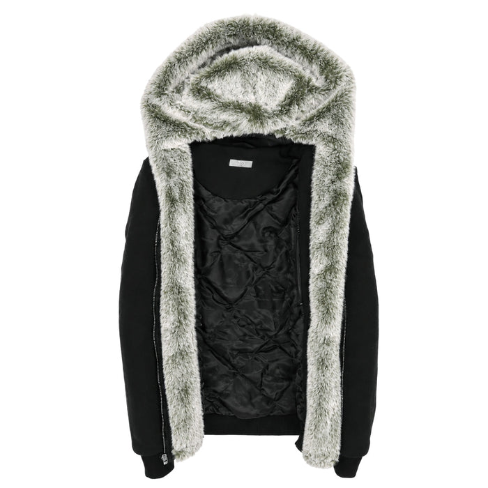 T.O. Collection Men's Black Hoodie - Green Removable Fur