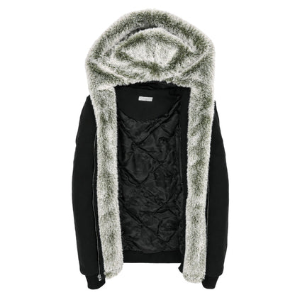 T.O. Collection Men's Black Hoodie - Green Removable Fur