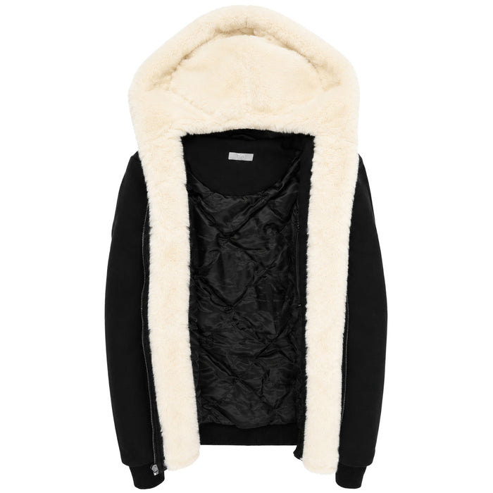 T.O. Collection Men's Black Hoodie - Ivory Removable Fur