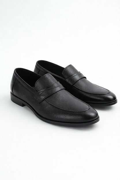 T.O. Collection Men's Dress Pebbled Penny Loafer Shoes - Black