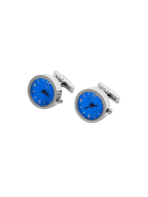 T.O. Collection Silver Watch Cufflinks - Blue