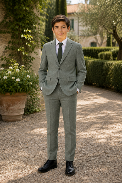 T.O. Men's Fashion Stretch Suit -  Green Herringbone
