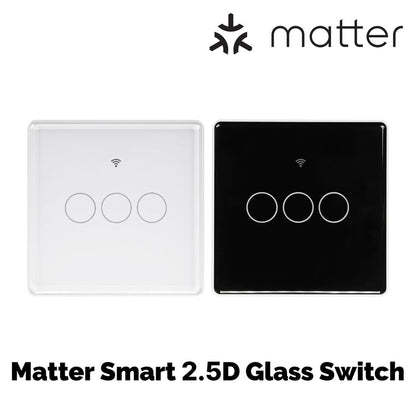 Tuya Matter WiFi Smart Light Switch 2.5D Glass Panel Neutral Wire Required EU Version